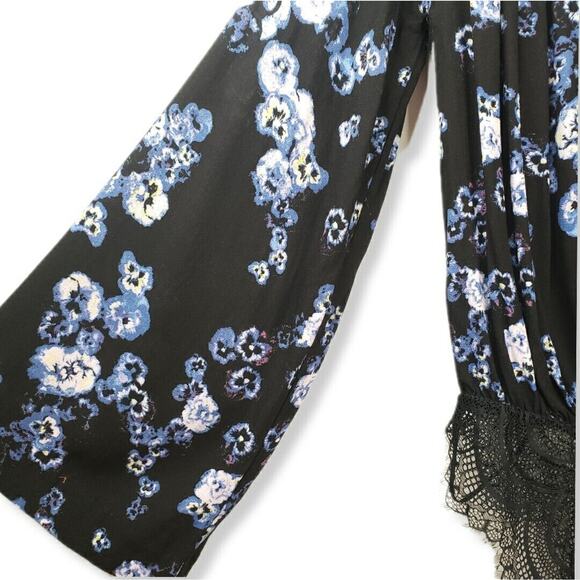 Free People Black Floral Lace Bodysuit Top M Romantic Dark Fairy Boho Whimsy NEW - Picture 5 of 13